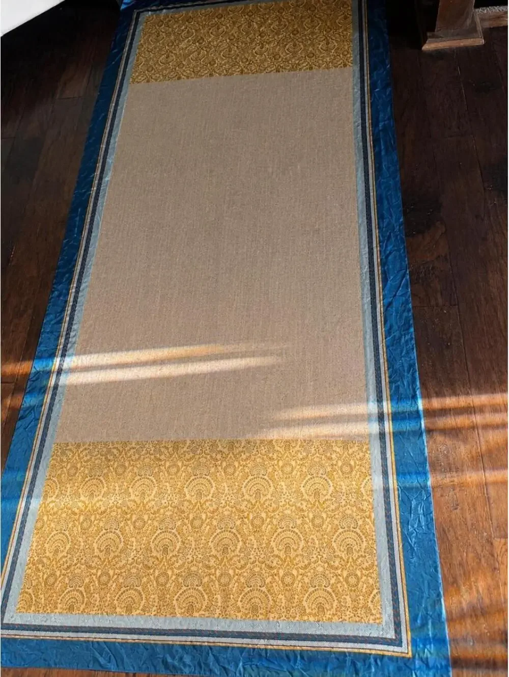 Oversized Boho Statement Scarf in Sapphire Blue, Gold, Ivory & Taupe with Paisle